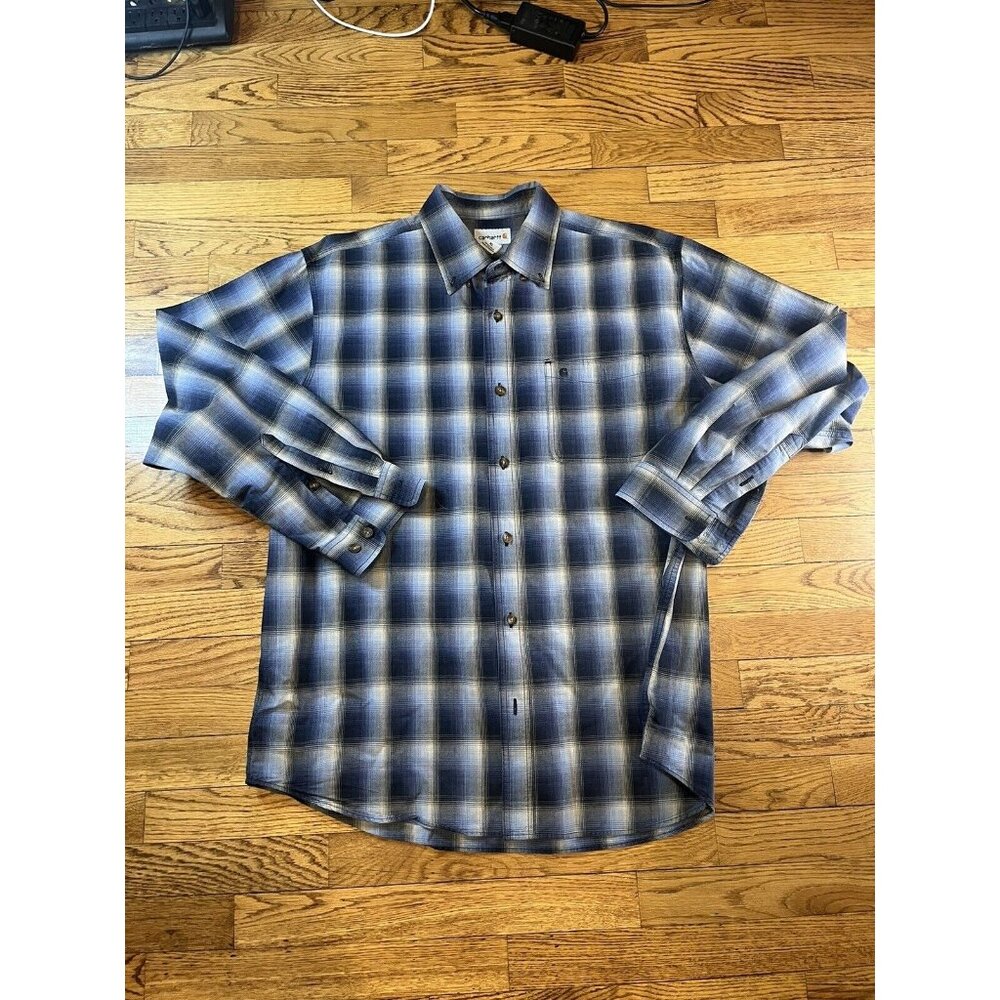 Carhartt Button Down Up Shirt Adult XL Long Sleeve Blue Type Plaid Mens